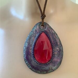 Purple And Red Clay Faux Gemstone Pendant Necklace